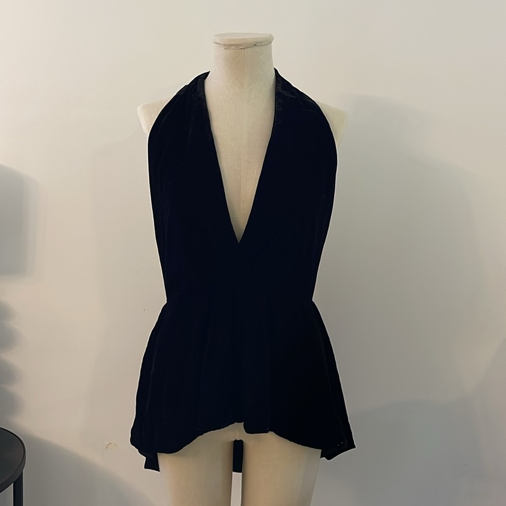 FREE PEOPLE Black velvet halter top medium